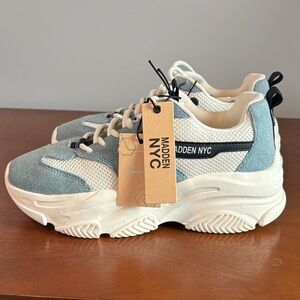 MADDEN NYC! NWT! White And Denim women's sneakers! Size 8